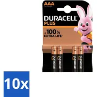 Duracell 10 x – Alkaline Batterijen AAA – Plus – 4-pack - AAA Batterijen - Alkaline Batterijen - Langdurige Batterijen - Batterijen Voor Speelgoed - Batterijen Voor Zaklampen