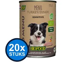 BF Petfood 20x Biofood - Organic hond kalkoen menu blik 400gr - Hondenvoer Natvoer - 400 g