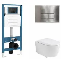 Qeramiq Dely Swirl Toiletset - inbouwreservoir Flush - 35mm zitting - metaal RVS bedieningsplaat - rechthoekige knoppen - mat wit SW1026257/SW1448813/SW1000767/SW706195