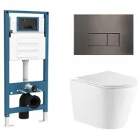Qeramiq Dely Toiletset - inbouwreservoir Flush - slim zitting - metaal gunmetal bedieningsplaat - rechthoekige knoppen - glans wit SW1026255/SW1448813/SW1159504/SW706199
