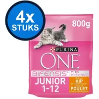 Purina One 4x Junior - Kattenvoer - Kip & Volkoren Granen - 800g