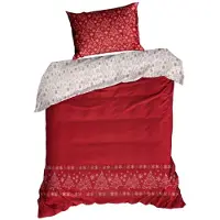 Moose Kerstbeddengoed van microvezel - 140 cm x 200 cm + één kussenslop van 70 cm x 80 cm - Merry Christmas - Kers - Dekbedovertrek PTR-08
