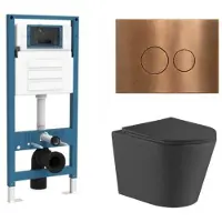 Qeramiq Dely Toiletset - inbouwreservoir Flush - slim zitting - metaal koperen bedieningsplaat - ronde knoppen - mat zwart SW1026253/SW1448813/SW1000768/SW706196