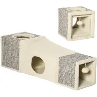 Famanu – Opvouwbare kattentunnel met bal, 98 x 30 cm, bruin en beige, ideaal voor katten om te spelen en te verkennen
