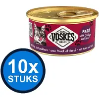 Voskes 10x Pate Kip & Rundvlees - Kattenvoer - Blik 85g