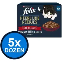 Felix 5x - Heerlijke Reepjes In Saus Farm Selectie Multipack - Kattenvoer Natvoer - 960 g