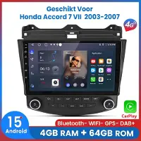 AWESAFE 8-Core 4+64GB Autoradio - Geschikt Voor Honda Accord 7 VII 2003 t/m 2007 - Draadloze Carplay Android Auto - Touchscreen - GPS Navigatie 4G WiFi - Bluetooth Radio - 2003 2004 2005 2006 2007