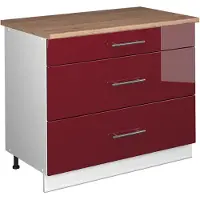 Vicco Keukenonderkast Fame-Line, Bordeauxrode hoogglans/Wit, 100 cm, WB Eik