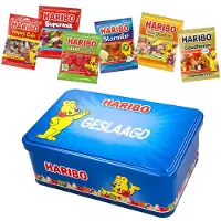 Haribo "Super Party" snoep mix 480g - Geslaagd - Tinnen blik met uitdeelsnoep in individuele verpakte snoepzakjes - Snoep traktatie - Afstudeercadeau