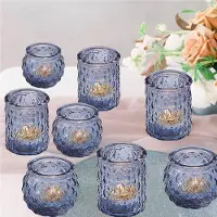Famanu – 12 stuks geassorteerde blauwe votief kandelaars, glazen theelichtkaarsenhouders voor bruiloften en feestdecoratie