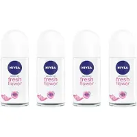 Nivea 4 x - Deo Roller - Fresh Flower - 48 Uur Lang Werkend - 50 ml - Fresh Flower Deodorant Roller - 48 Uur Bescherming - 0% Aluminium - Bloemige Geur - Huidverdraagzaam