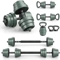 Famanu – 4-in-1 verstelbare halterset van 20 kg, inclusief kortgewicht, lange halter, kettlebells en push-up handgrepen