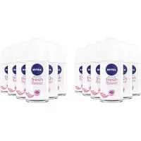 Nivea 12 x - Deo Roller - Fresh Flower - 48 Uur Lang Werkend - 50 ml - Fresh Flower Deodorant Roller - 48 Uur Bescherming - 0% Aluminium - Bloemige Geur - Huidverdraagzaam