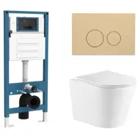 Qeramiq Dely Toiletset - inbouwreservoir Flush - slim zitting - kunststof beige bedieningsplaat - ronde knoppen - mat wit SW1026254/SW1448813/SW1000766/SW1102365