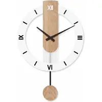 Famanu – Wandklok van hout met slinger, grote geluidloze wandklok van 40 x 55 cm, ideaal voor wanddecoratie in de woonkamer
