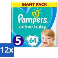 Pampers 12 x - Active Baby - Luiers - Maat 5 (11-16 kg) - Zachte Pasvorm - 64 Luiers - Active Baby - Luiers Maat 5 - Babyluiers - Zachte Pasvorm - Luchtdoorlatende Luiers