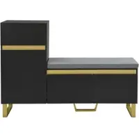 OKWISH Schoenenkast – Moderne Minimalistische Schoenenbank 1 Deur 1 Lade Met Zitkussen En Open Vak Onder – Stijlvol Hoogglans Zwart MDF – 120x35x85 cm