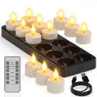 Unyqoos Set van 12 oplaadbare LED-theelichtjes met flikkerende vlam en afstandsbediening