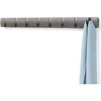 Famanu – Wandkapstok Flip met 8 haken, hout, grijs en tin, voor het ophangen van jassen en accessoires