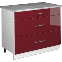 Vicco Keukenonderkast Fame-Line Bordeauxrode hoogglans/Wit 100 cm, WB Marmer, Model 61999