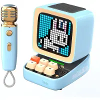 Divoom Ditoo 5-Mic Bluetooth Karaokespeaker 15W met Draadloze Microfoon, Pixel Art, Games en Wekker – Blauw