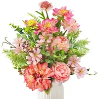 Famanu – Kunstbloemen, lente boeket met wilde bloemen, kunstzijden decoratie voor kamer en tafel (roze)