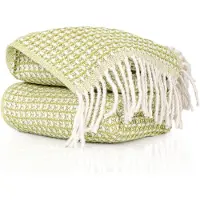 ANRO Beatriz Plaid Groen 130x160 cm - Katoenmix - Met franjes