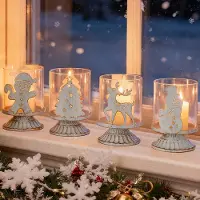 Unyqoos Set van vier decoratieve kersttheelichthouders met vintage uitstraling