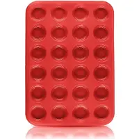 Famanu – Mini muffin bakvorm van silicone, 24 holtes, 34 x 24 x 2 cm, antiaanbaklaag, rood