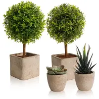 Famanu – Set van 4 kunstplanten, 25,5/14,6 cm, realistische decoratie voor woonkamer, kantoor, slaapkamer, badkamer en keuken, binnendecoratie