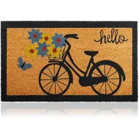 Famanu – Kokosvezel deurmat fiets, 70x40 cm, welkomst deurmat met antislip PVC en kokosmat oppervlak, voor huis entree, gangen, buitendeuren, woonaccessoires, minimalistisch ontwerp