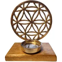 Gilde beeld waxixinelichthouder bloem- een kaarsje opsteken voor iemand - 10x17x20 cm - zilver - aluminium hout