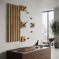 Famanu – 3D wandklok van hout, doe-het-zelf ontwerp, grote wandklok van 100 cm, modern voor kantoor en thuis