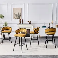 STILVORA Barkruk Set van 4 - Gele Fluwelen Barstoelen Met Rugleuning En Voetsteun - Voor Keuken Eiland En Thuisbar - Metaal - Geel En Zwart