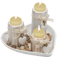 Famanu – Houten kaarsenstandaard set van 3 met dienblad en doe-het-zelf hangers voor decoratie