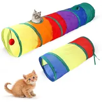 Famanu – Tunnel voor katten, 2 stuks, opvouwbare kattentunnel, konijnentunnel, 2-weg hondentunnel met gaten, kleurrijk, speeltunnel voor binnen en buiten gebruik