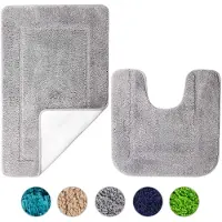Famanu – Badmatset van 2 delen in microvezel, antislip, 53 x 86 cm en 50 x 50 cm, grijs