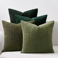 Famanu – Set van 4 donkergroen corduroy kussenhoezen van 50x50 cm, decoratieve hoezen voor bank en slaapkamer, pluizig kleurverloop
