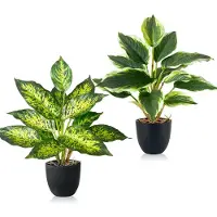 Famanu – Set van 2 kunstplanten, realistische kamerplanten in pot van 37 cm, decoratieve planten voor badkamer, kantoor en keuken