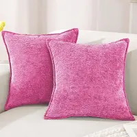 Famanu – Chenille kussenhoezen set van 2, 40x40 cm, zachte decoratieve kussenslopen met onzichtbare rits, duurzaam voor woonkamer, bank en slaapkamer, perzikroze
