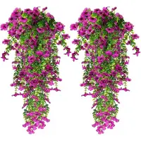 Famanu – Set van 4 kunstbloemen voor buiten, kunsthangplanten die lijken op echte zijden bloemen, uv-bestendig voor tuin, balkon en bruiloftsdecoratie (paars