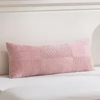 Famanu – Boho kussenhoes van 40 x 145 cm in roze met kruismotief, decoratieve corduroy kussenhoes, zacht en modern voor bank, slaapkamer, stoel of bed