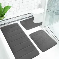 Famanu – Badmatset van 3 delen van traagschuim, absorberend, zacht en sneldrogend, antislip, wasbare badmat voor douche, toilet en bad in donkergrijs