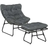 Famanu – Rattan relaxstoel met voetenbankje, balkonstoel in grijs, ideaal voor ontspanning op het balkon of terras