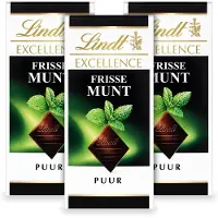 Lindt EXCELLENCE Chocolade Reep Puur - Munt Pure Chocolade - 100g per reep - 3-pack