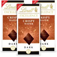 Lindt EXCELLENCE Chocolade Reep Puur - Krokante Wafel Pure Chocolade - 100g per reep - 3-pack