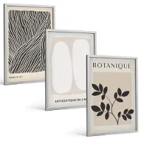 Tulup 4-Delige Schilderij Set - Bloemenpatronen en minimalistische lijnen in neutrale kleuren. - 40 x 60 cm - Wanddecoratie - Woonkamer Decoratie - Moderne Wanddecoratie