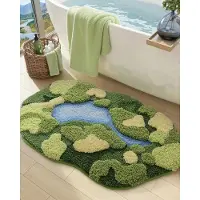 Famanu – Badmat mosgroen, ultradik en zacht, waterabsorberend en antislip, microvezelmat voor douchevloer, wastafel en slaapkamer, 51 x 81 cm