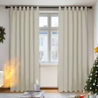 Famanu – Thermische verduisteringsgordijnen met lussen, voor woonkamer, 140 x 220 cm, beige, set van 2 stuks