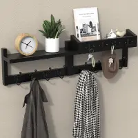 Famanu – Garderobelijst met plank, 80 x 23,5 x 11,5 cm, wandgarderobe met 5 verborgen kapstokken, perfect voor entree en hal